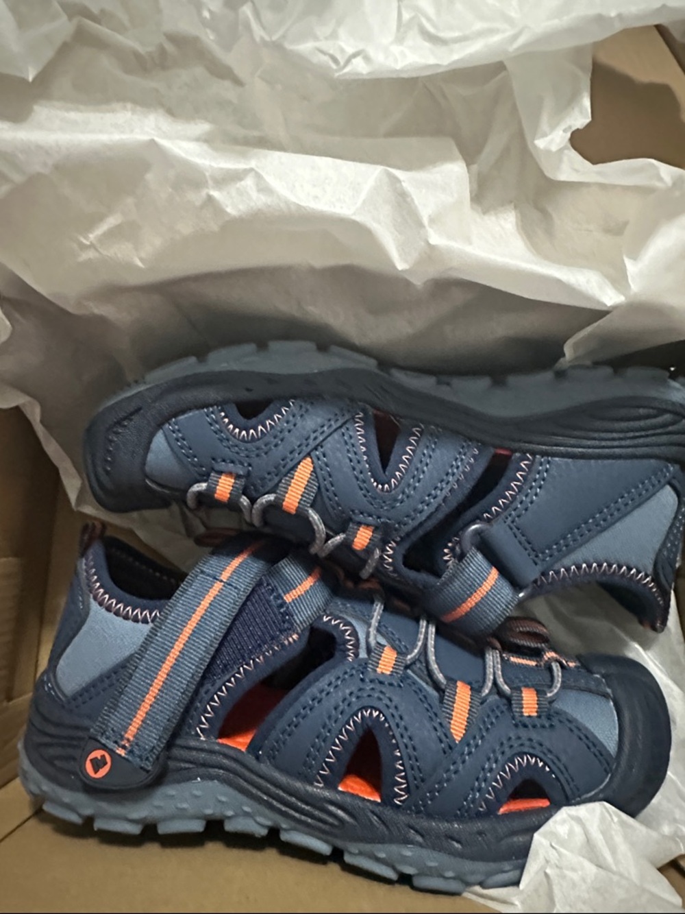 Merrell Navy and Orange Kids Adventure Sandals